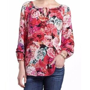 Vanessa Virginia Anthropologie Captured Rose Silk Blouse Pink Floral Peasant XS